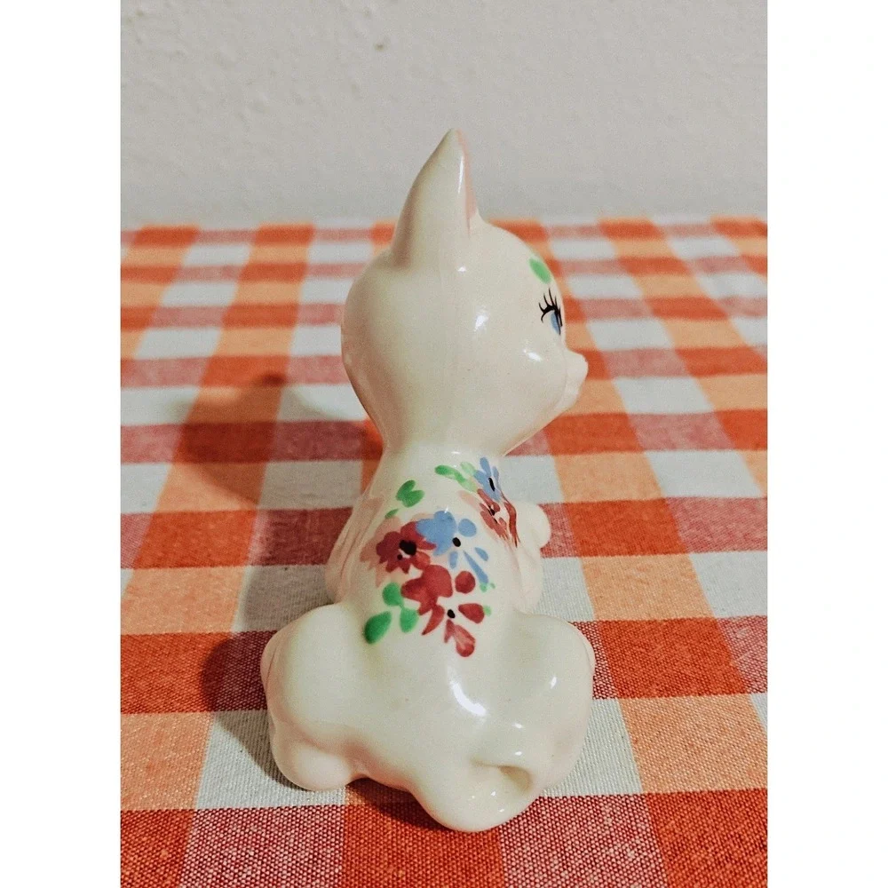 Rare 1940's DeLee Cat Floral ‎ Porcelain Figurine Pottery Hand Painted